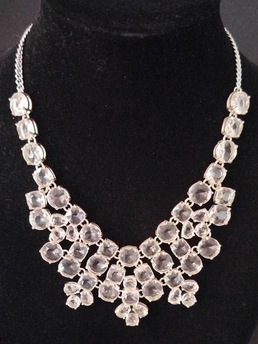 🧊 Charter Club Silver-tone Clear Crystal Chunky Bib Necklace 🧊